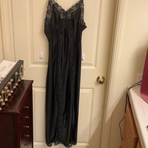 Vintage night gown black with lace trimming long
